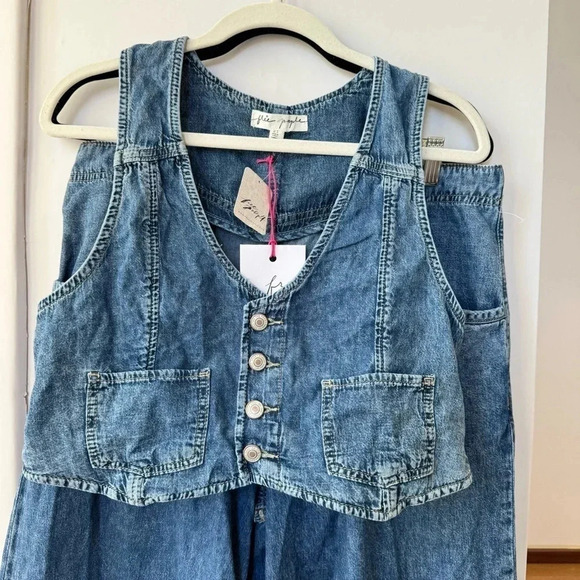 NWT Free People Rider Denim Vest Ser Pants Matching Jean Two Piece Blue Medium - Picture 12 of 17